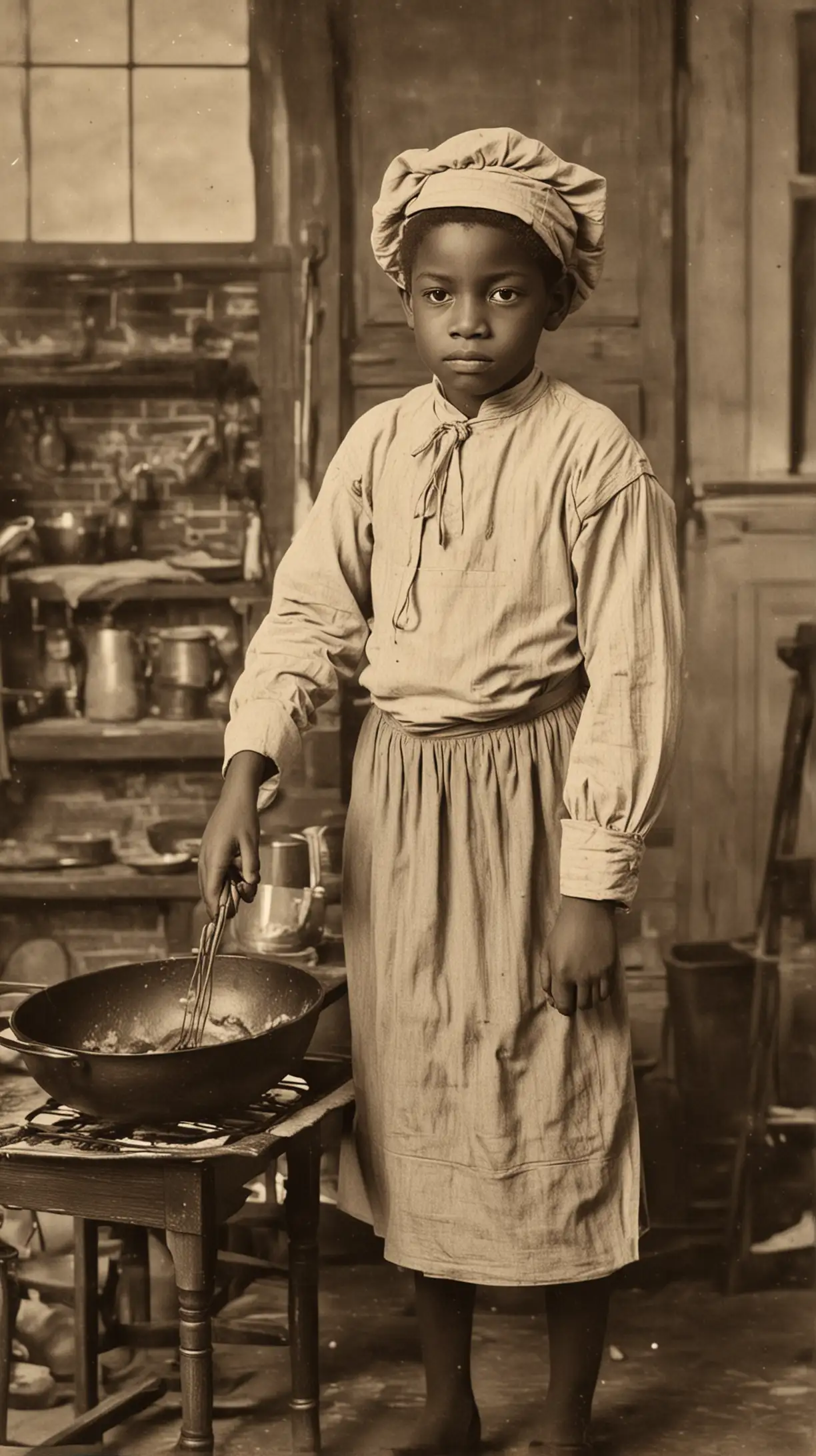 Young Black Boy Cooking in the 1800s