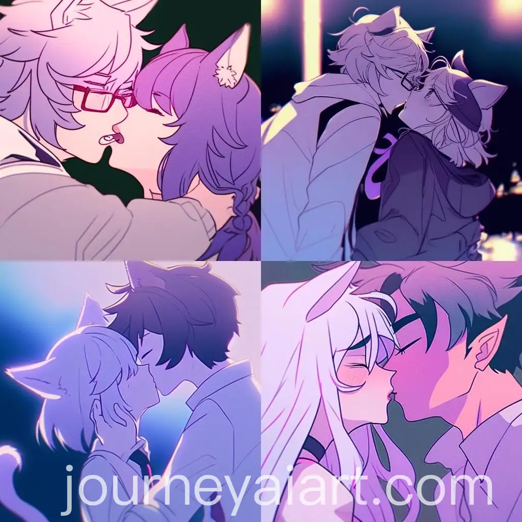 Anime-Cartoon-Art-for-Light-FramebyFrame-Animation-Boy-Kissing-Female-Fight-Cat-Boy-Resembling-a-Girl