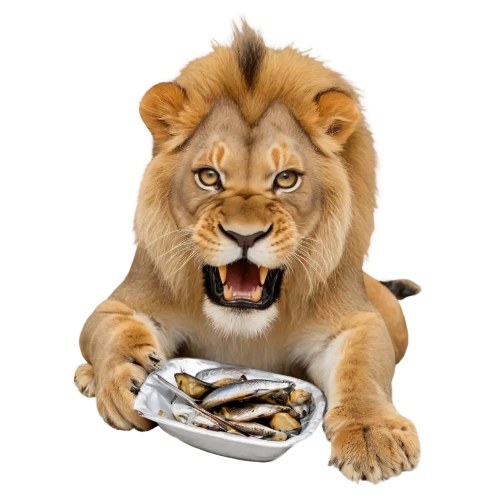 Powerful-Lion-Eating-Roasted-Sardine-PNG-Image-A-Captivating-Visual-Concept