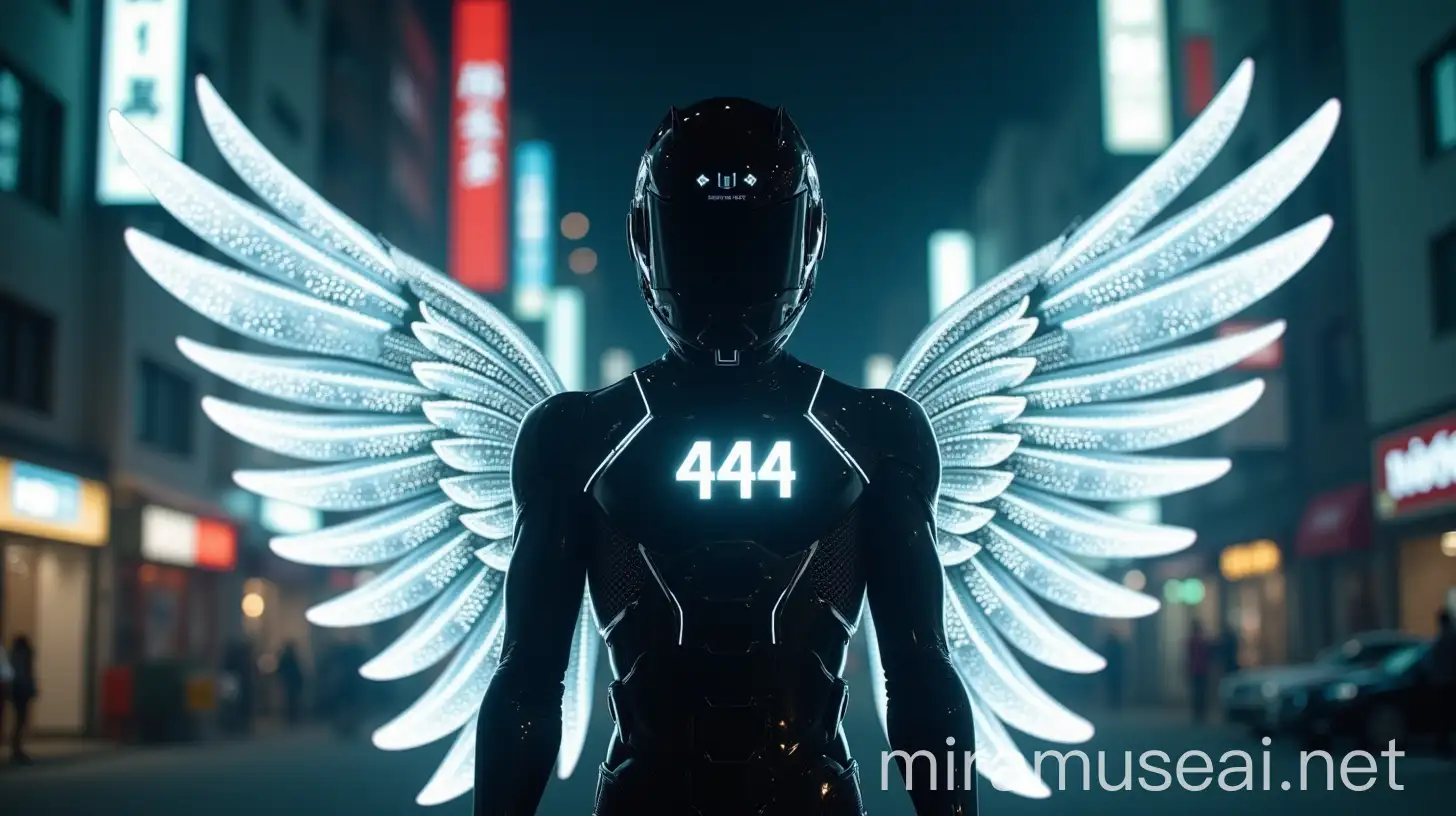 Futuristic Cyberpunk Android with Digital Wings in Tokyo 2444