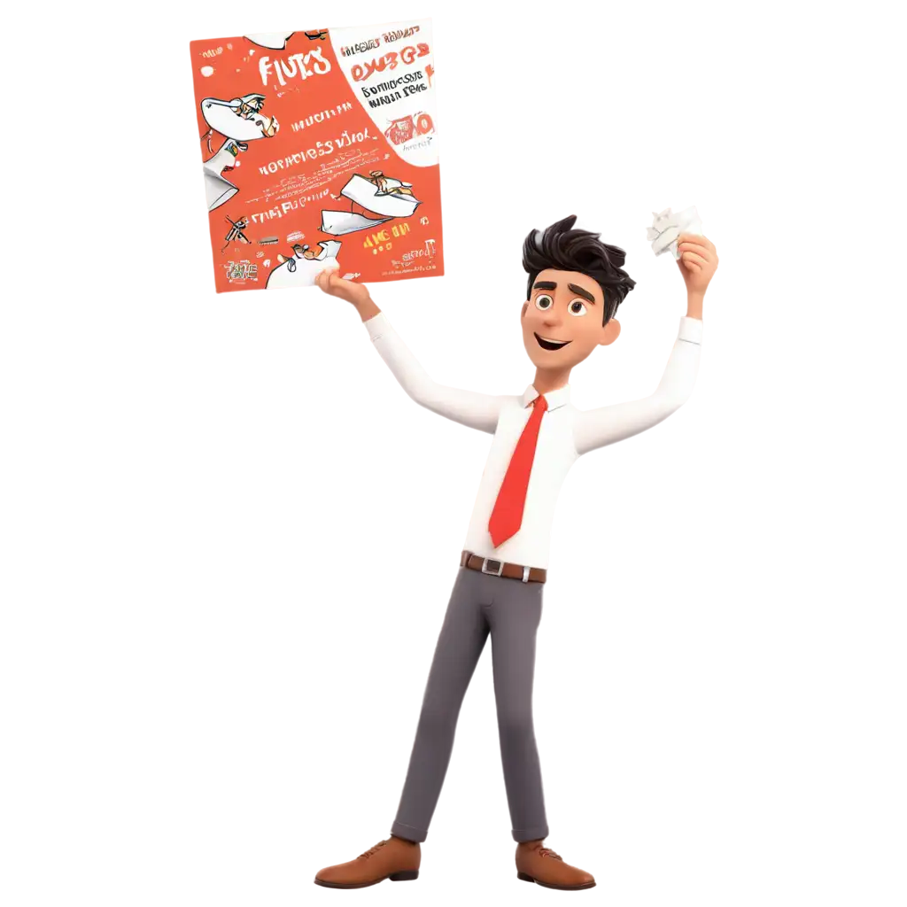 PNG-Image-Usage-GuideCartoon-Animation-Man-Throwing-Bundle-of-Flyers-PNG-HighQuality-Digital-Image-for-Versatile-Use