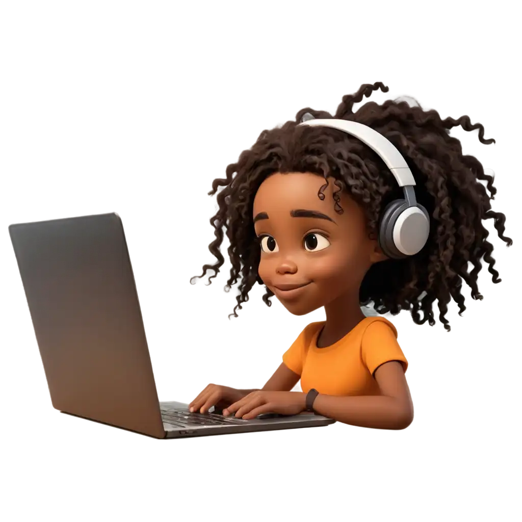 Cartoon-Brown-African-Girl-Learning-Coding-on-Laptop-PNG-Image-for-Educational-Visuals