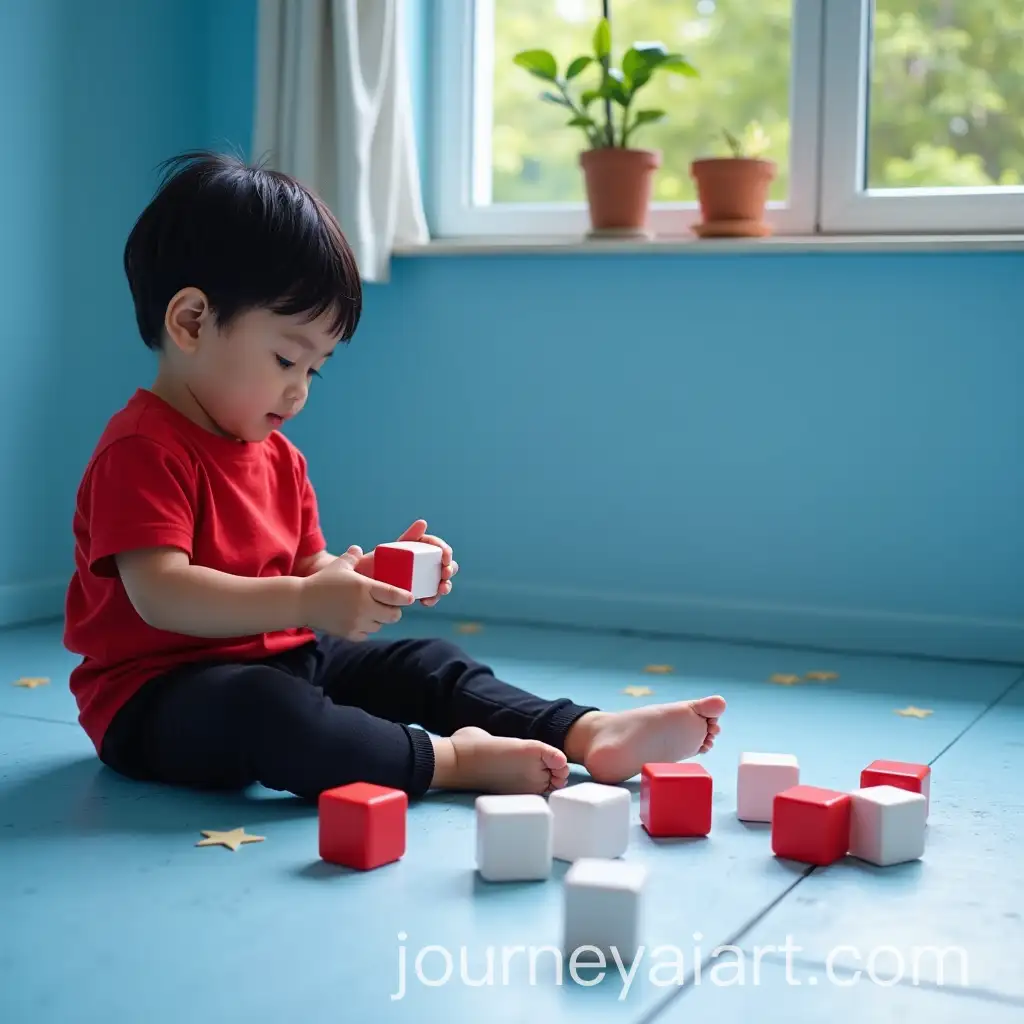 Child-with-Black-Hair-Playing-with-3D-Pixer-Cubes-in-a-Blue-Room-Patio