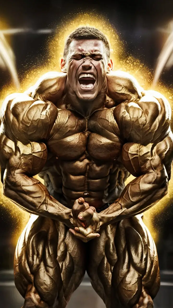 Mighty-Young-Bodybuilder-Flexing-with-Luminous-Golden-Power