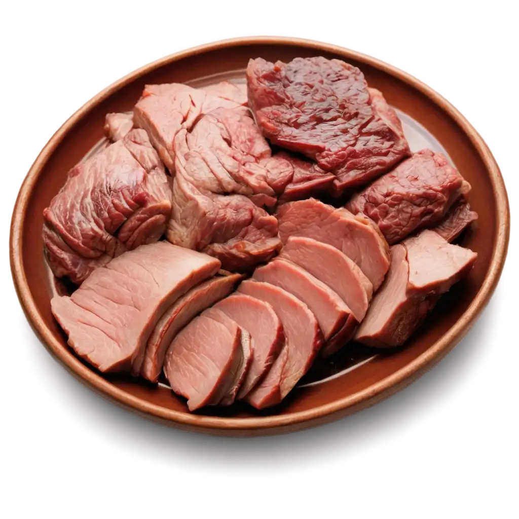 A cut plate with pieces of meat