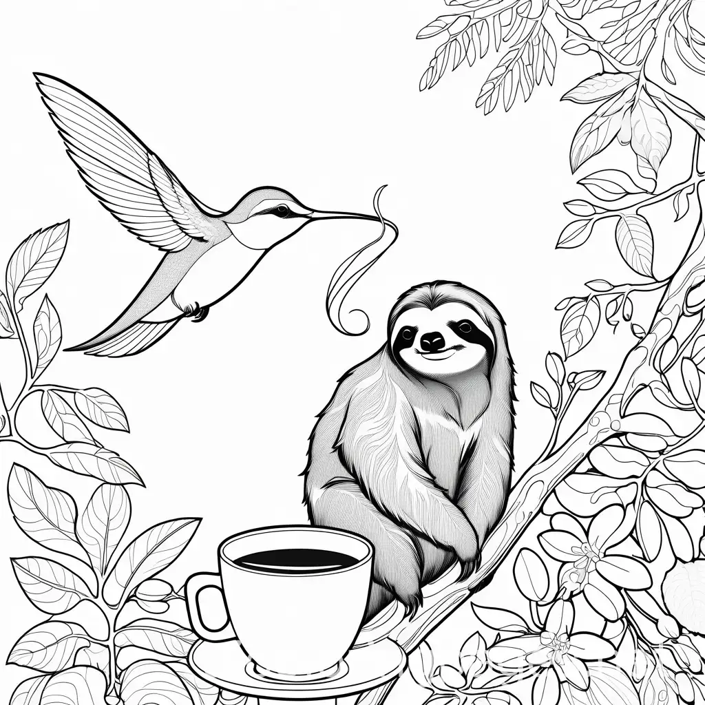 Relaxing-Sloth-and-Buzzing-Hummingbird-with-Coffee-Cup