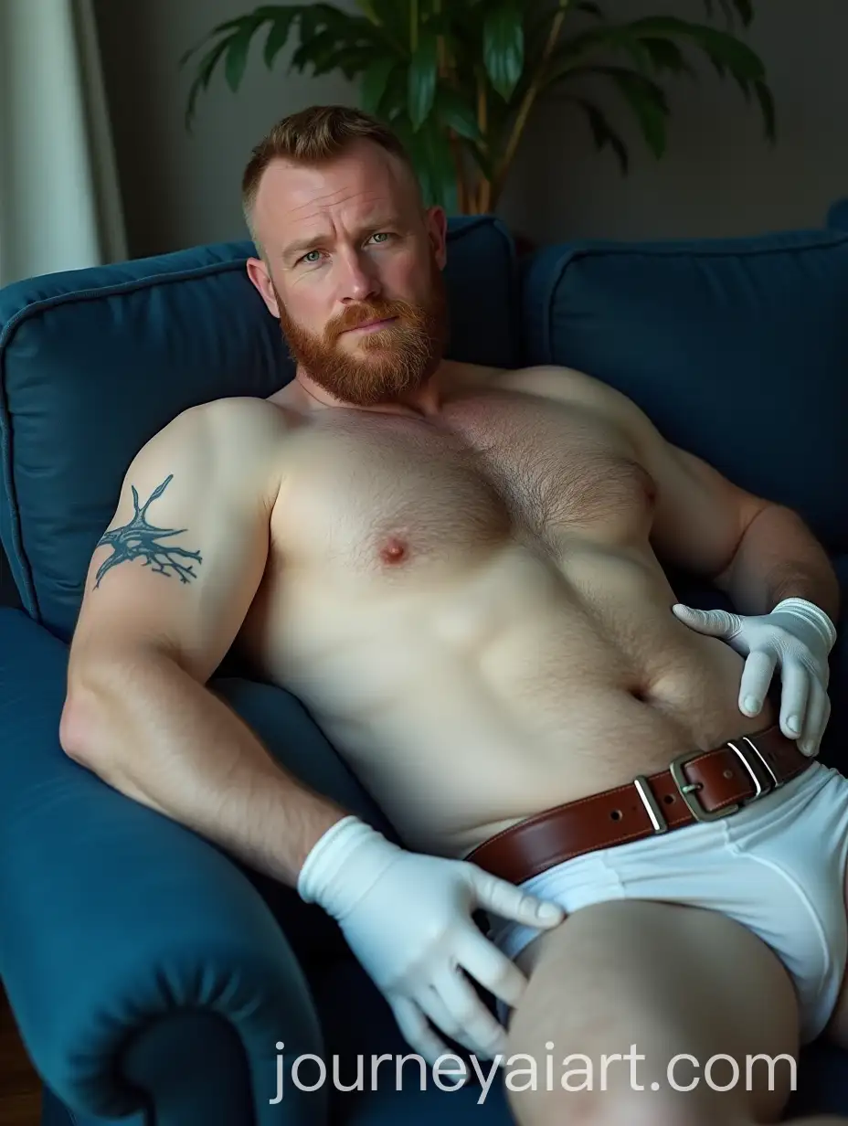 Mature-GingerHaired-Police-Officer-Relaxing-on-Sofa-in-Casual-Pose