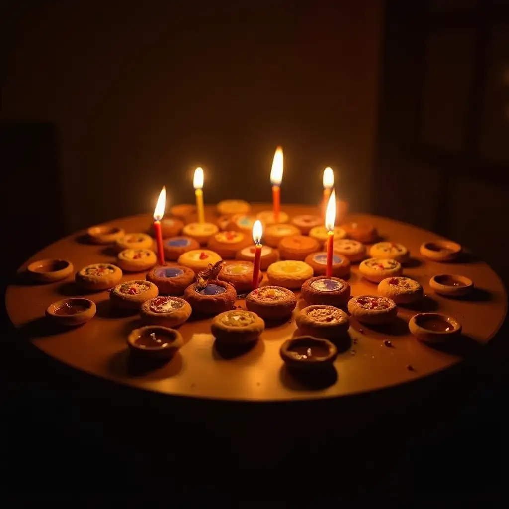 Diwali sweets in a big round table, with good lighting.