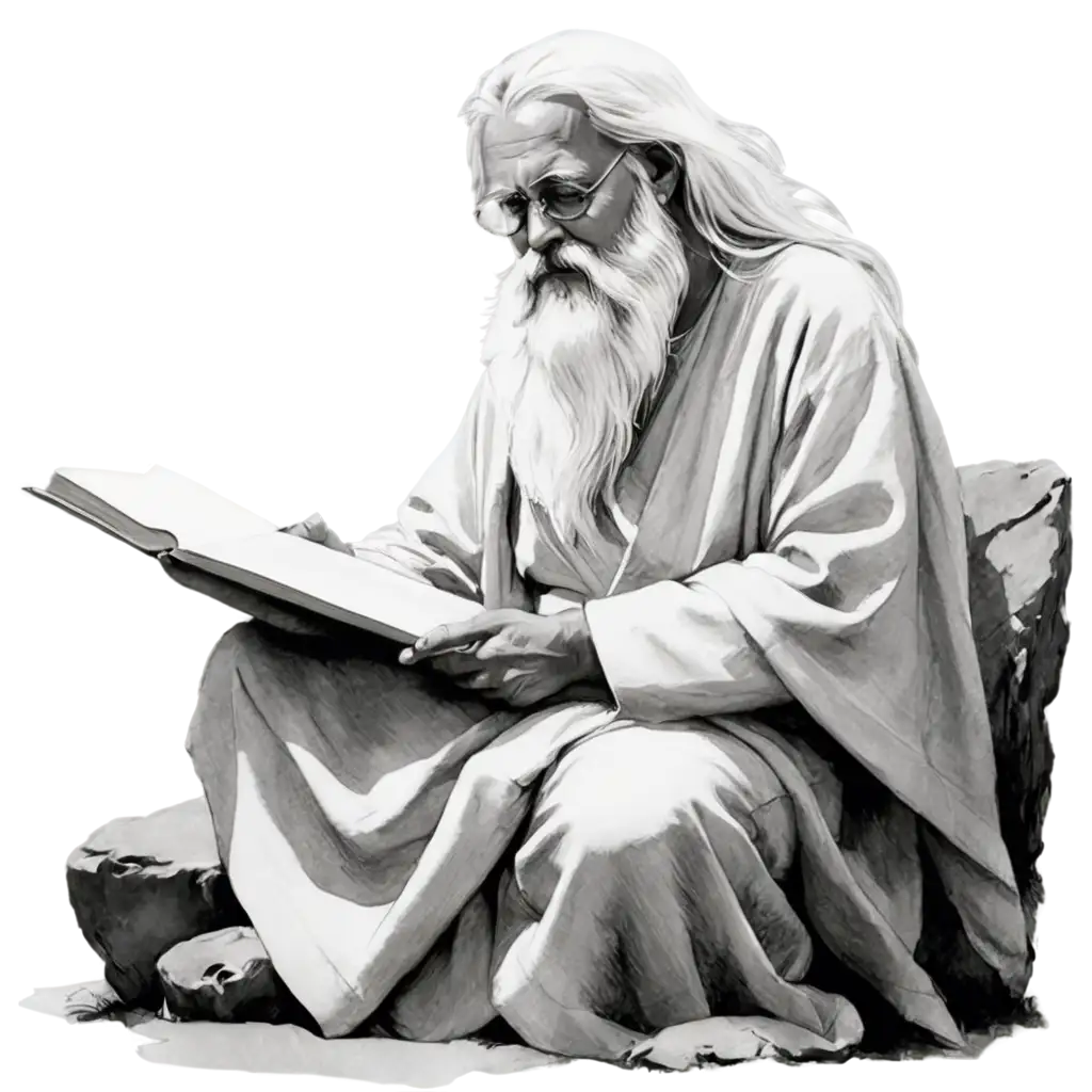 Wise-Man-with-Long-Beard-and-White-Hair-Black-and-White-PNG-Sketch-for-Creative-Projects