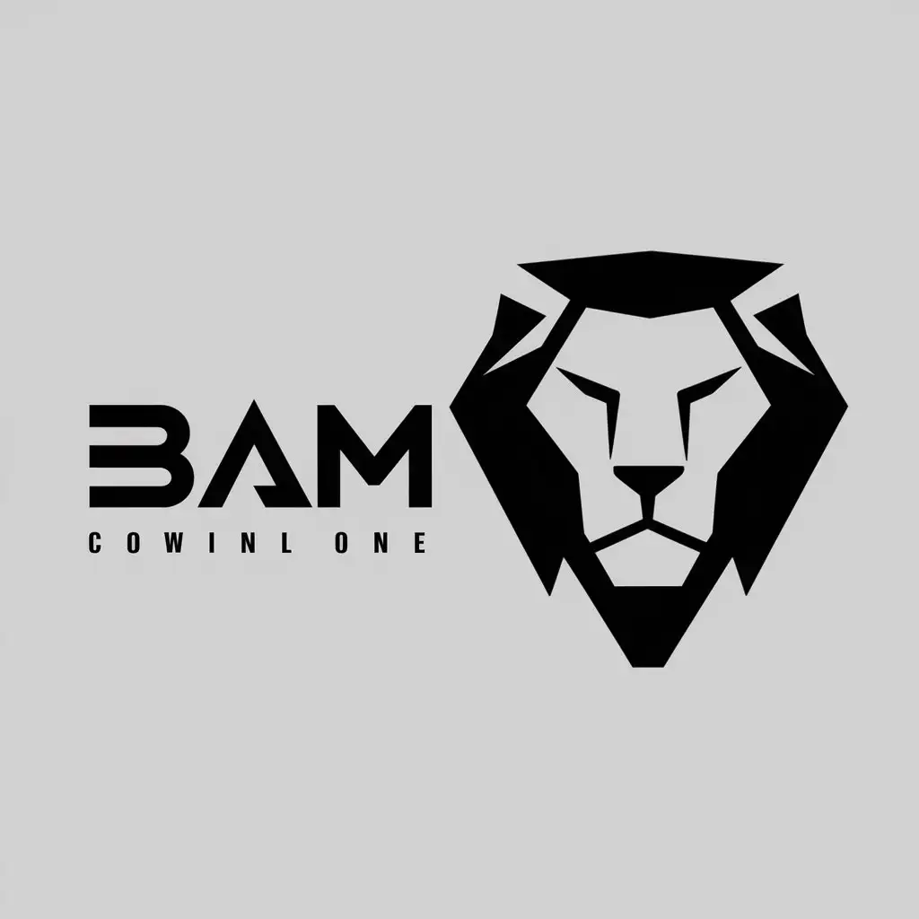 a logo design,with the text "BAM", main symbol:Lion head,Minimalistic,clear background