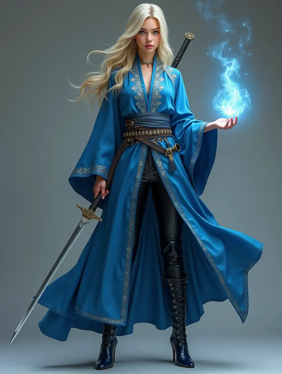 Pretty-Young-Caucasian-Female-Warrior-in-Embroidered-Blue-Robes-Casting-Light-Spell