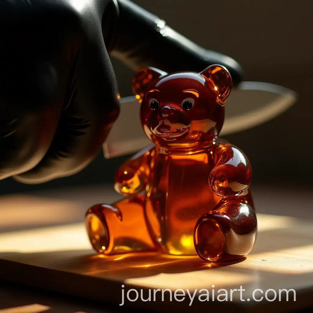 CrystalClear-Brown-Glass-Bear-with-Dramatic-Lighting-and-Knife-Reflection