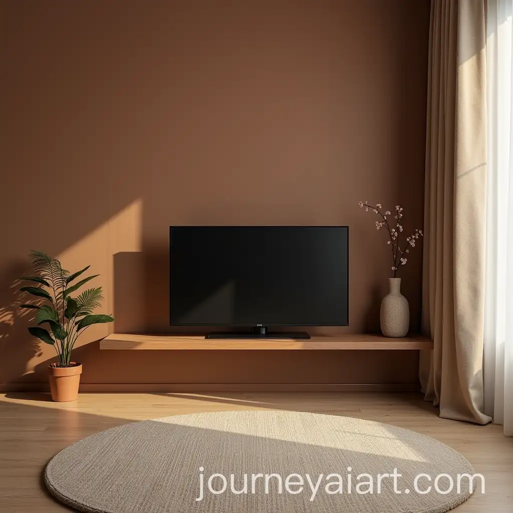 Teenage-Bedroom-with-Brown-Tones-and-TV-on-Shelf