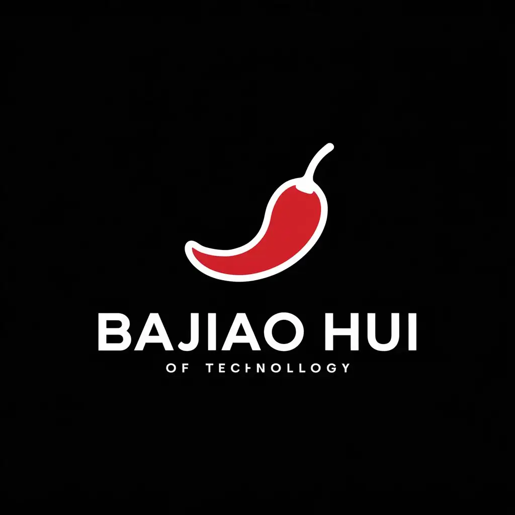 a logo design,with the text "Bajiao Hui", main symbol:Chili pepper, agriculture, technology, main color scheme is red and white,Minimalistic,be used in Technology industry,clear background