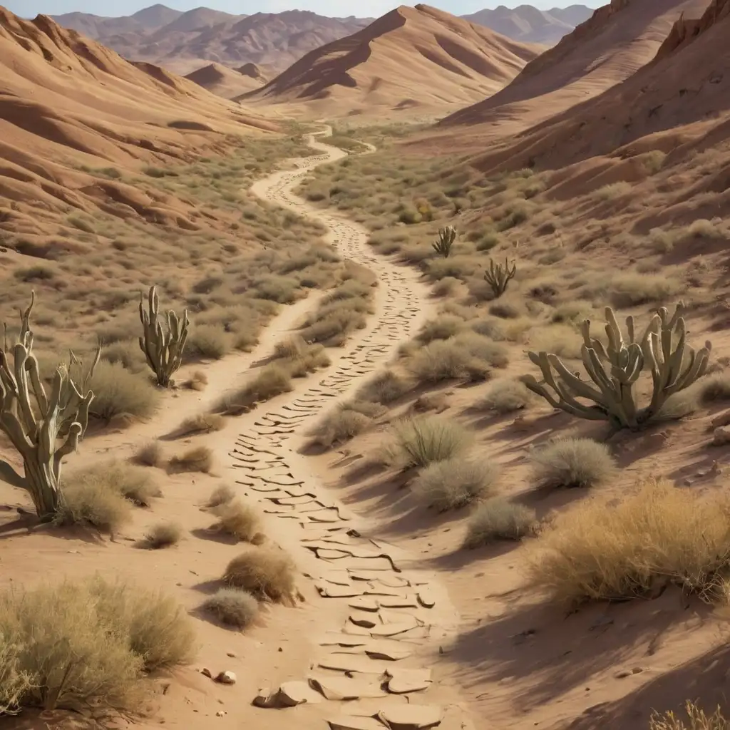 Cartoon Desert Landscape with Zigzag Trail