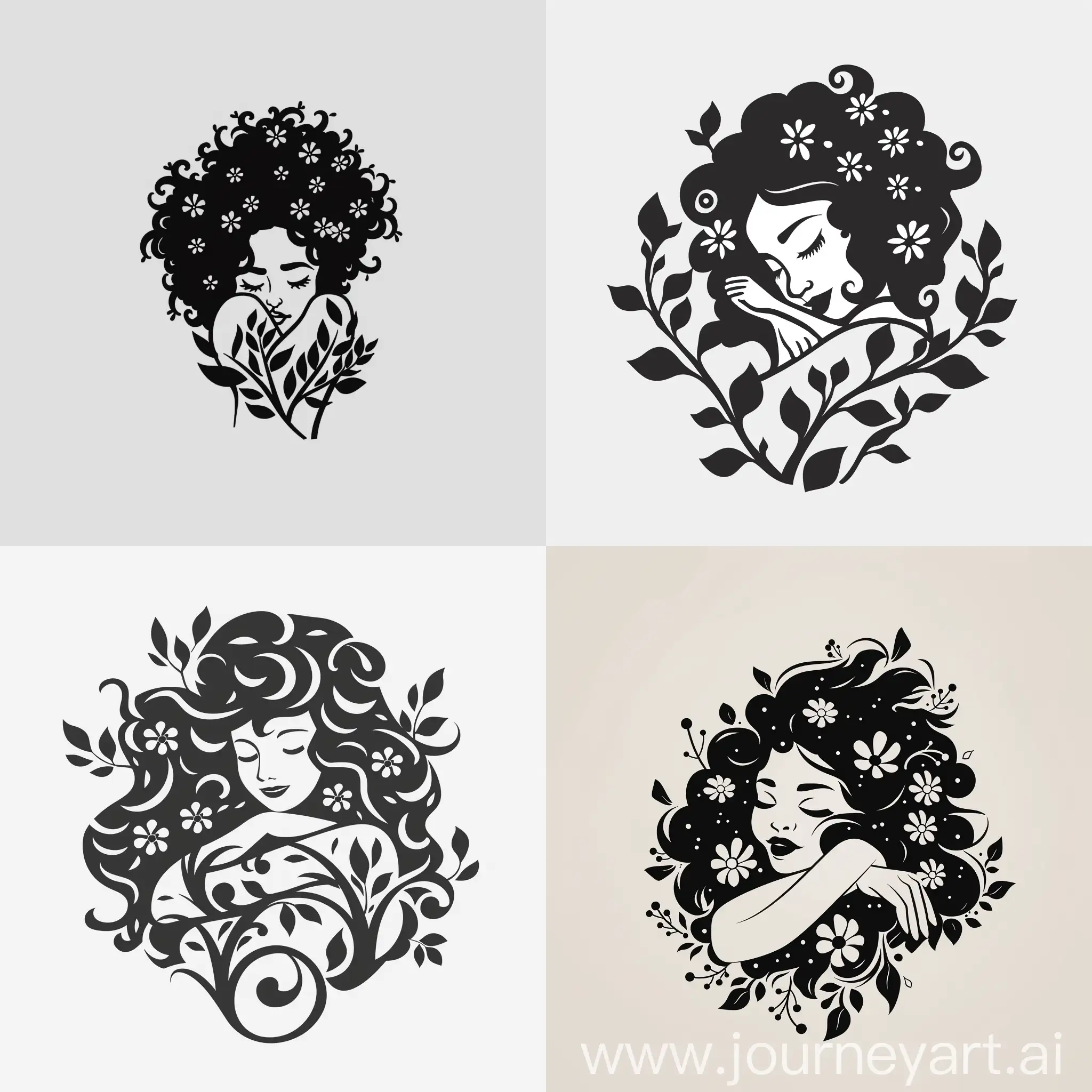 Modern-Minimalist-Logo-Woman-Embracing-Self-with-Flowered-Curls