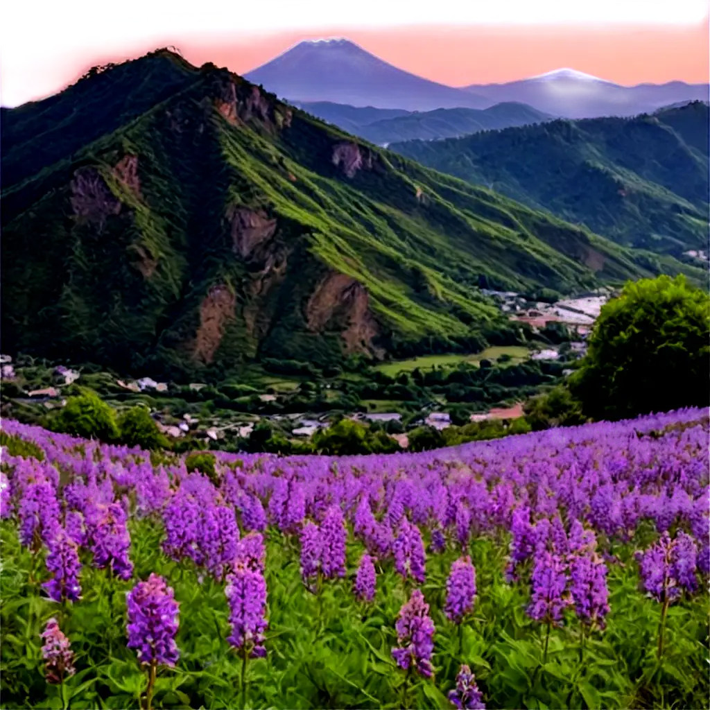 Breathtaking-Wisteria-Field-at-Sunset-with-Mountain-Background-HighQuality-PNG