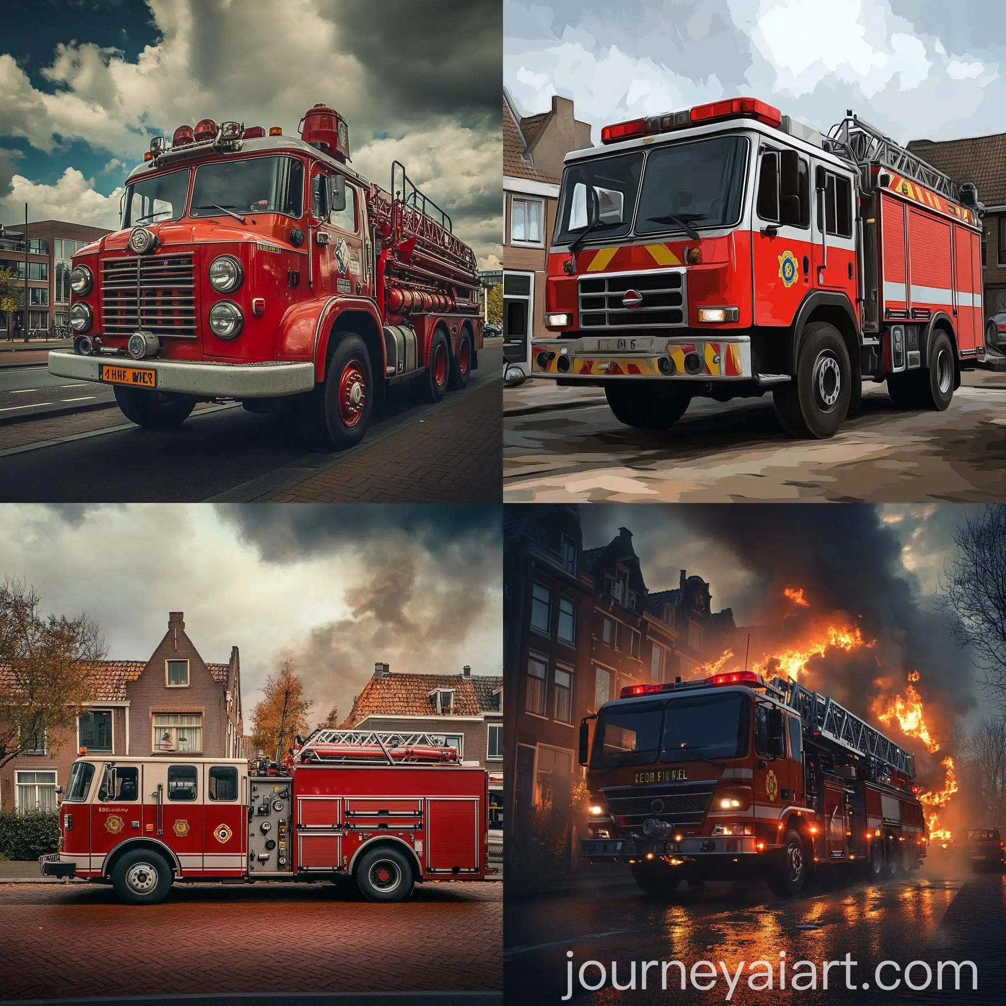 Traditional-Dutch-Firetruck-in-Urban-Setting