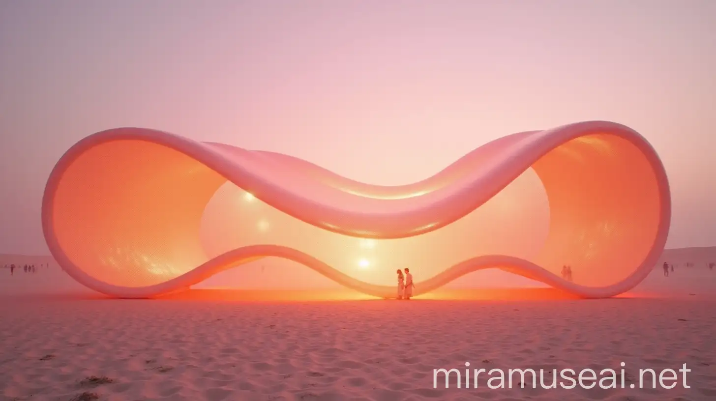 Translucent Pink and Gold Art Object Illuminated at Burning Man