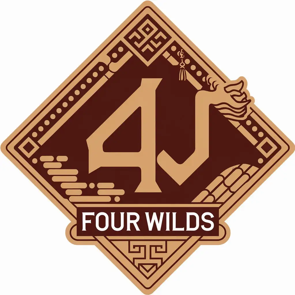 a vector logo design,with the text "Four wilds", main symbol:A Chinese-style wilderness with the number 4,Moderate,be used in Internet industry,clear background