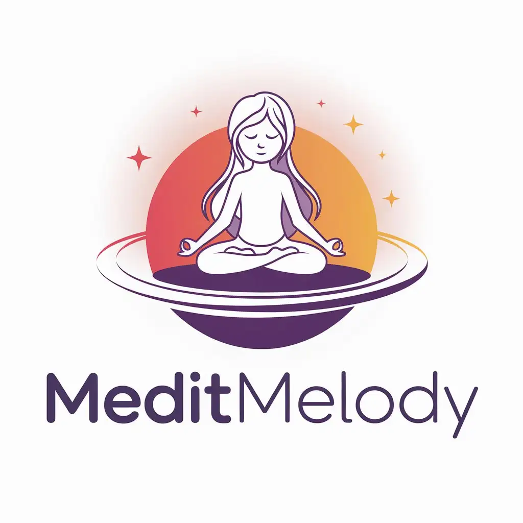 LOGO-Design-for-MeditMelody-Meditating-Girl-on-Planet-with-Clear-Background