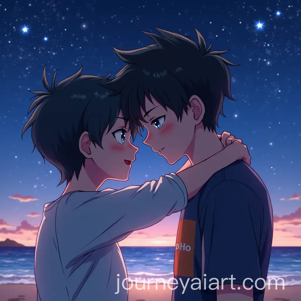 Teenage-Anime-Boy-and-Friend-Embrace-on-a-Starry-Beach