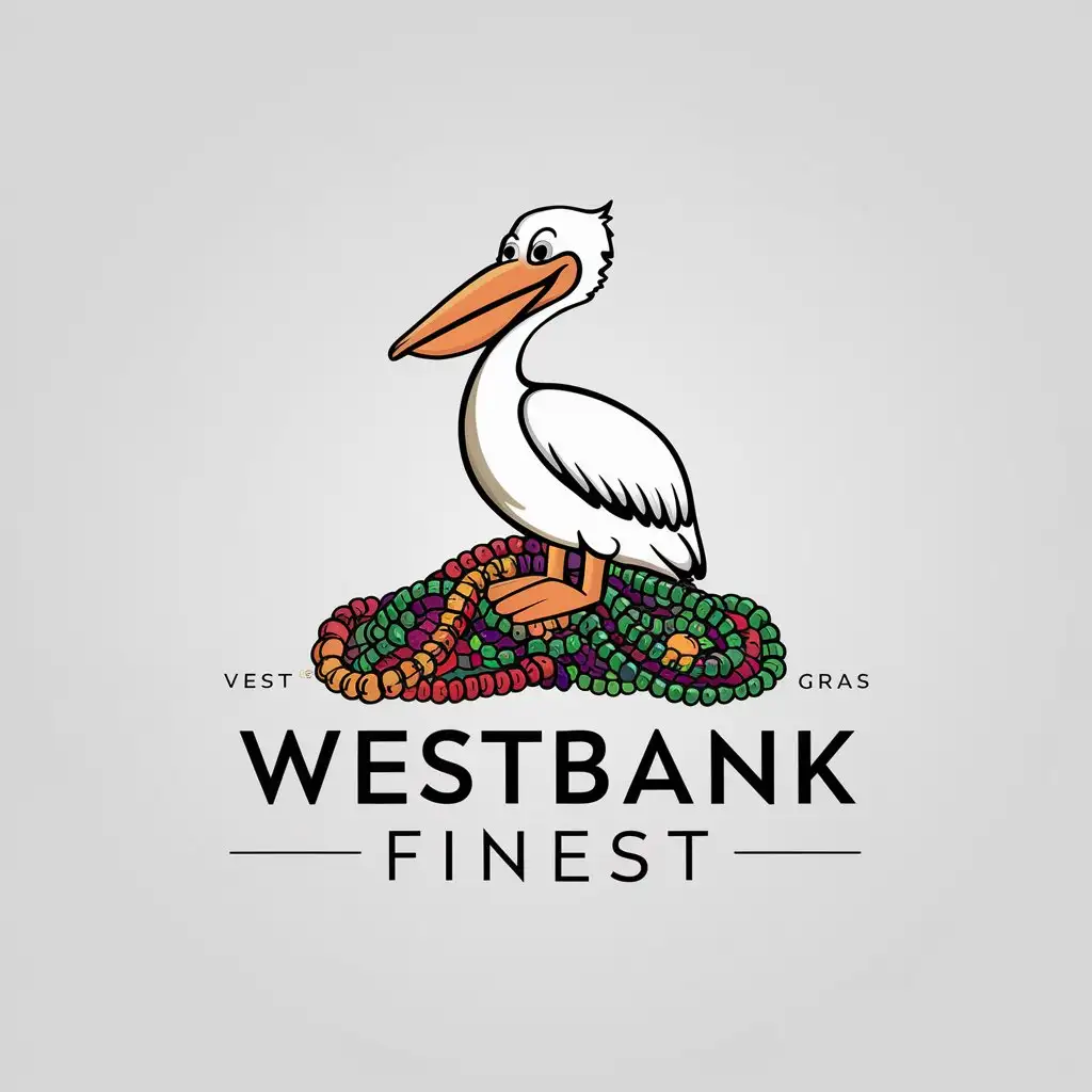 LOGO Design for Westbank Finest Cartoon Pelican with Mardi Gras Beads in Vector Style for Events Industry