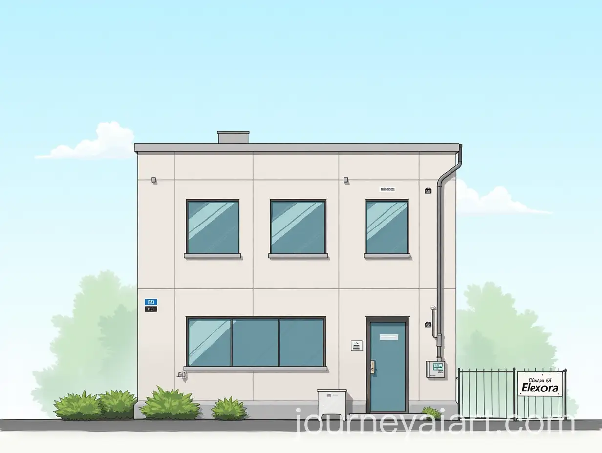 Modern-SingleStory-Company-Building-Elexora-Left-Elevation-with-Detailed-Labeling