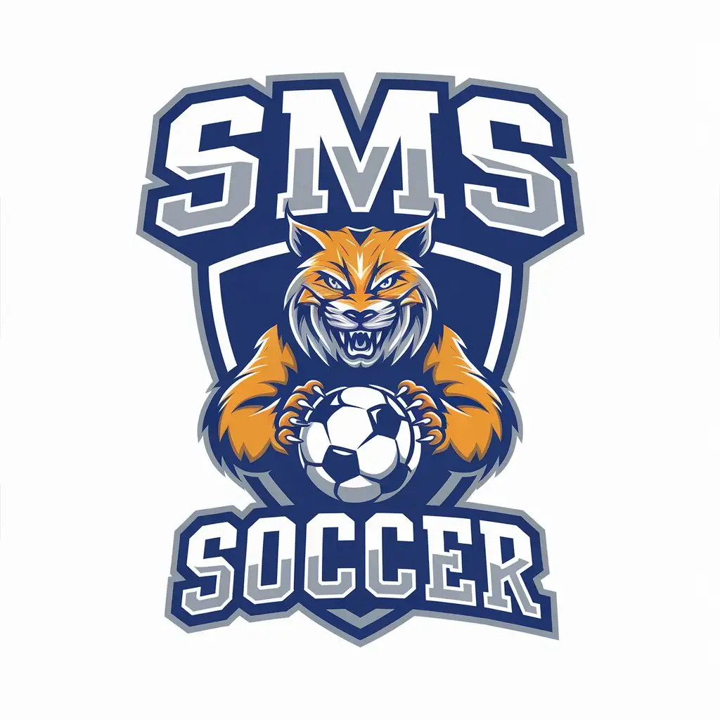 LOGO Design for SMS Soccer Wildcat with Soccer Ball in Royal Blue and White for Sports Fitness Industry