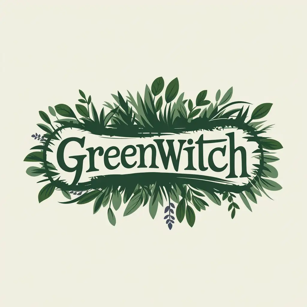 LOGO-Design-for-Greenwitch-Dark-Green-Sketch-Font-with-Abstract-Leaves-for-Creativity-and-Growth