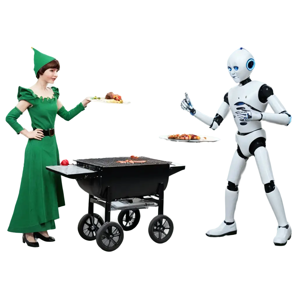 Dynamic-PNG-Image-Robot-and-Elf-Engaged-in-Barbecue-Battle