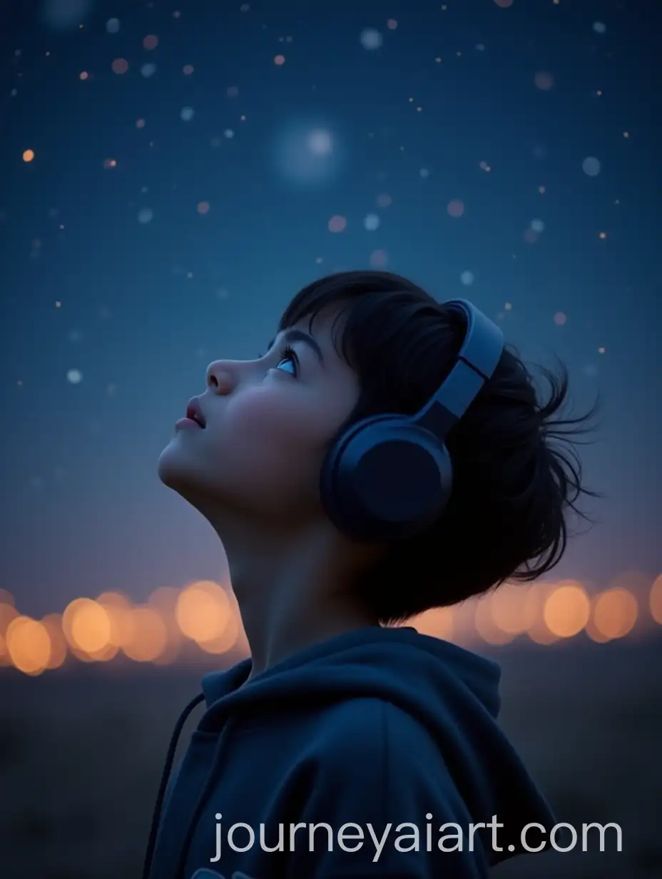 Young-Boy-in-Headphones-Gazing-at-Starry-Night-Sky