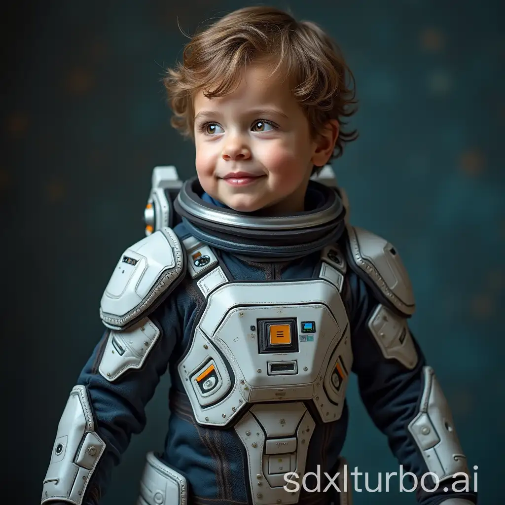 child in a futuristic space costume