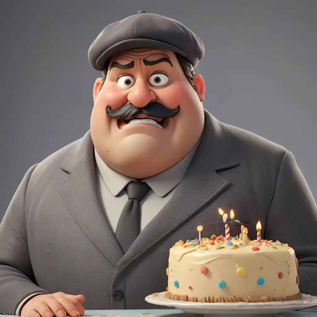 MiddleAged-Obese-Black-Italian-Man-in-Grey-Blazer-Staring-at-Cake-in-Pixar-3D-Cartoon-Style