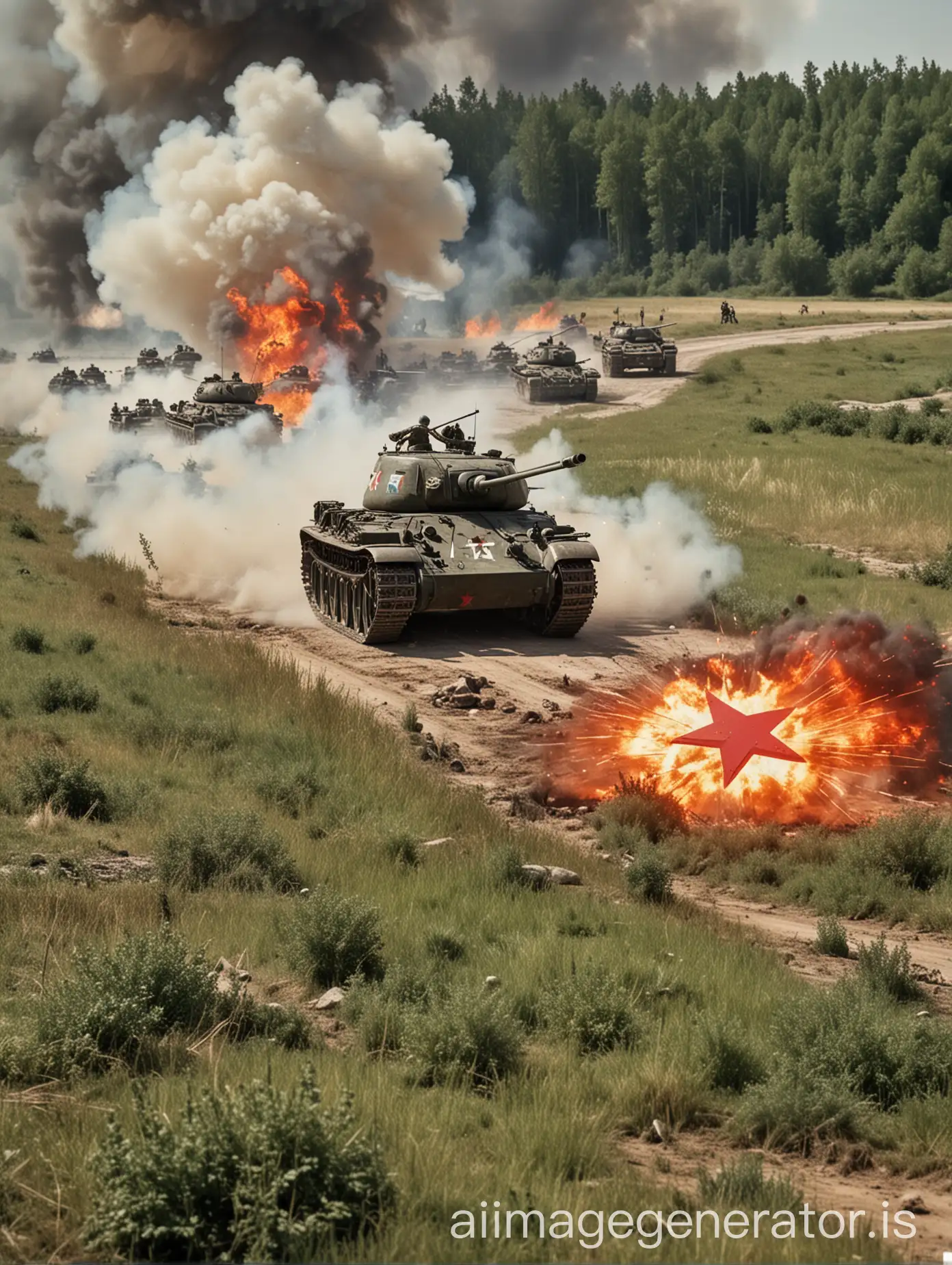 Soviet-T34-Tank-Attacking-on-a-Sunny-Summer-Day-in-1941