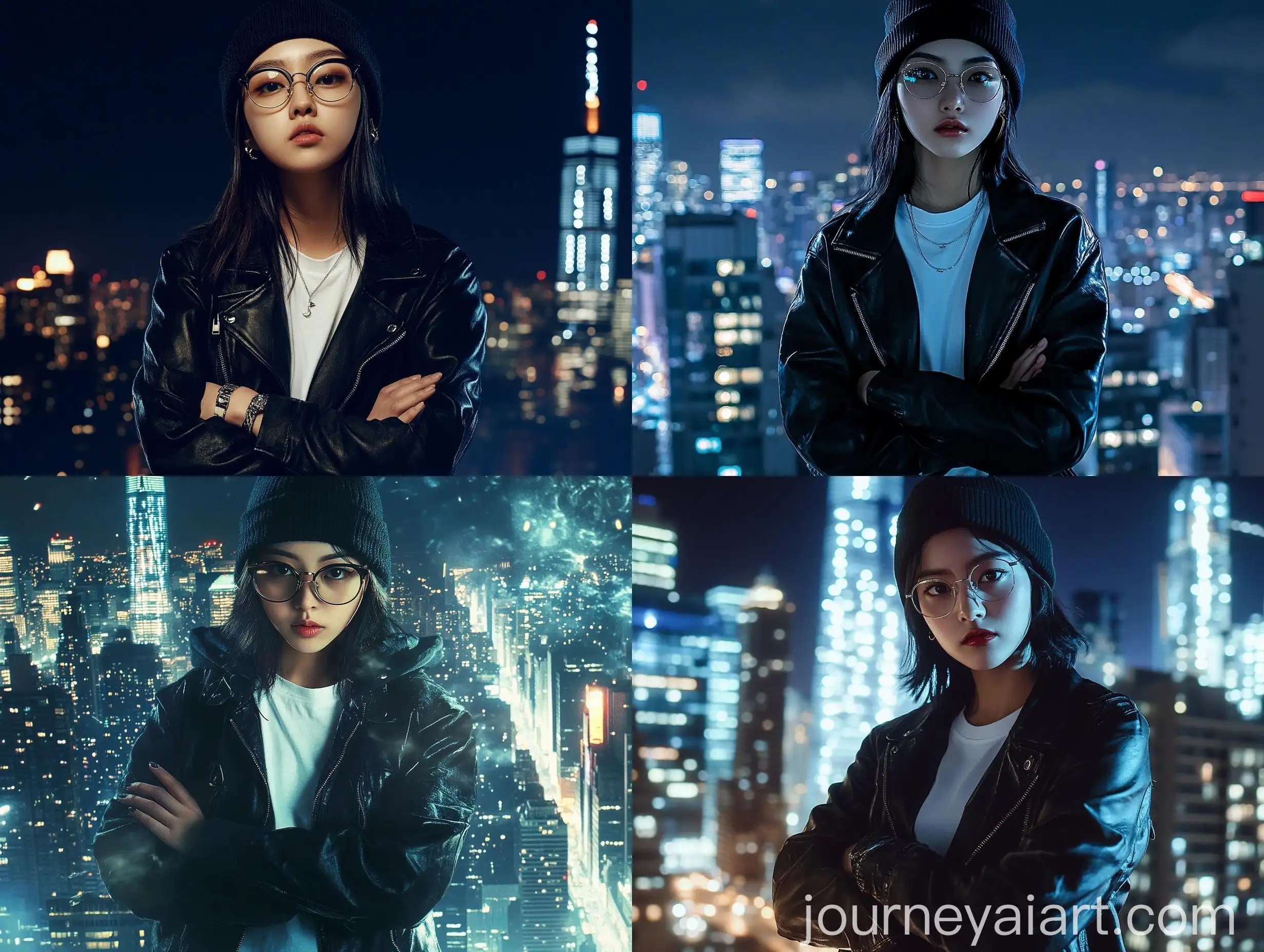 Modern-KoreanAmerican-Woman-in-New-York-City-Night-Skyline