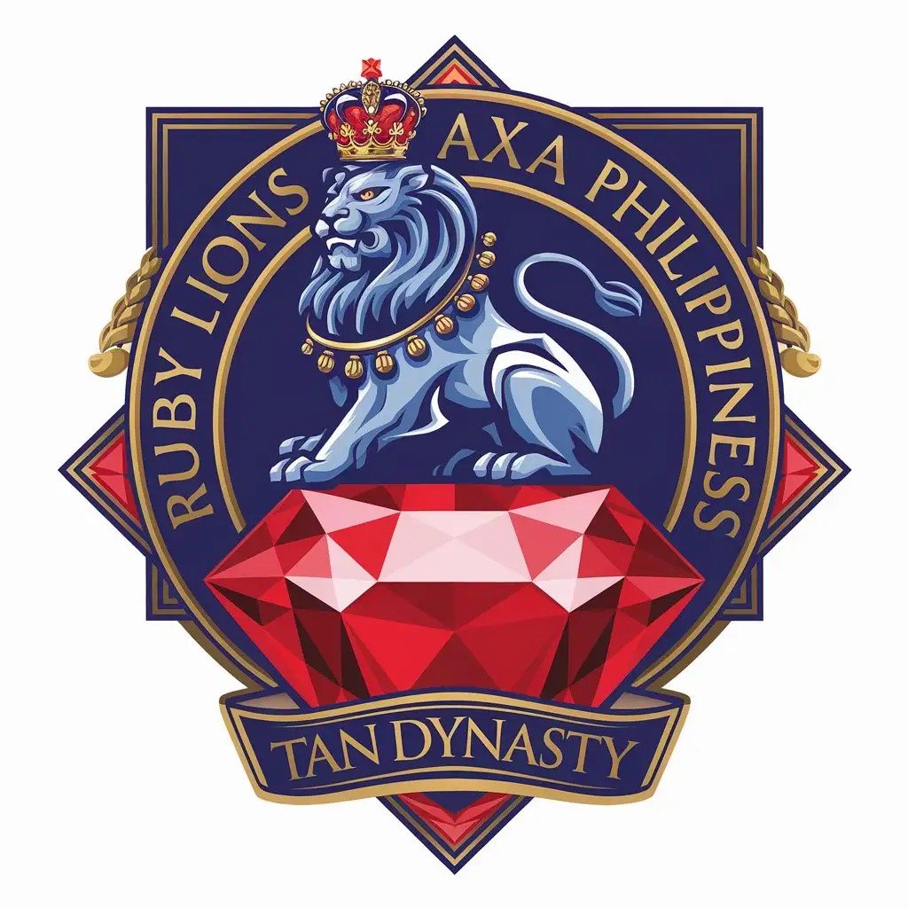 LOGO Design for Ruby Lions AXA Philippines Tan Dynasty Blue Lion with Crown on Red Ruby Gem Theme for Finance Industry