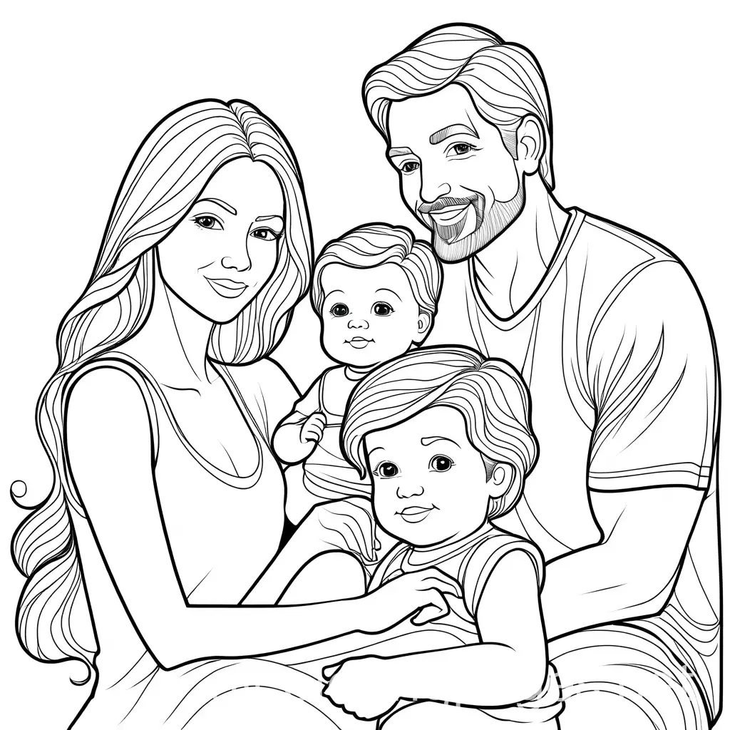 Family-Coloring-Page-Mother-Father-Son-and-Daughter-in-Line-Art