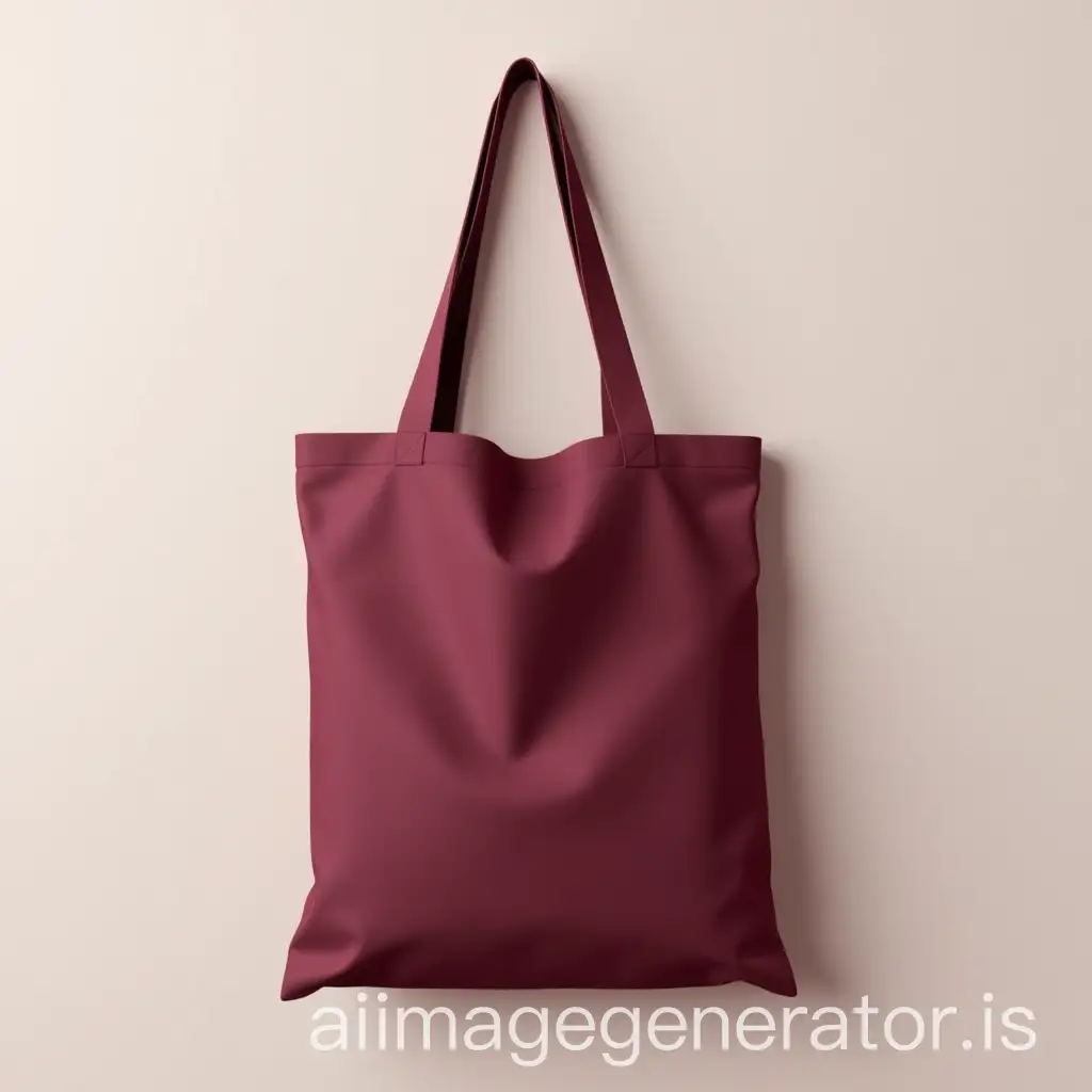 Create a realistic mockup of a tote bag in color #8b1e3f (burgundy). The tote bag should be made of canvas or cotton fabric, with a clean, minimalist design and no visible logos or text. Show the bag hanging or lying flat on a neutral background with soft lighting. Include subtle fabric texture and natural shadows to enhance realism. The handles should be the same color or slightly lighter. Make sure the tote looks modern and high-quality, ready for customization.