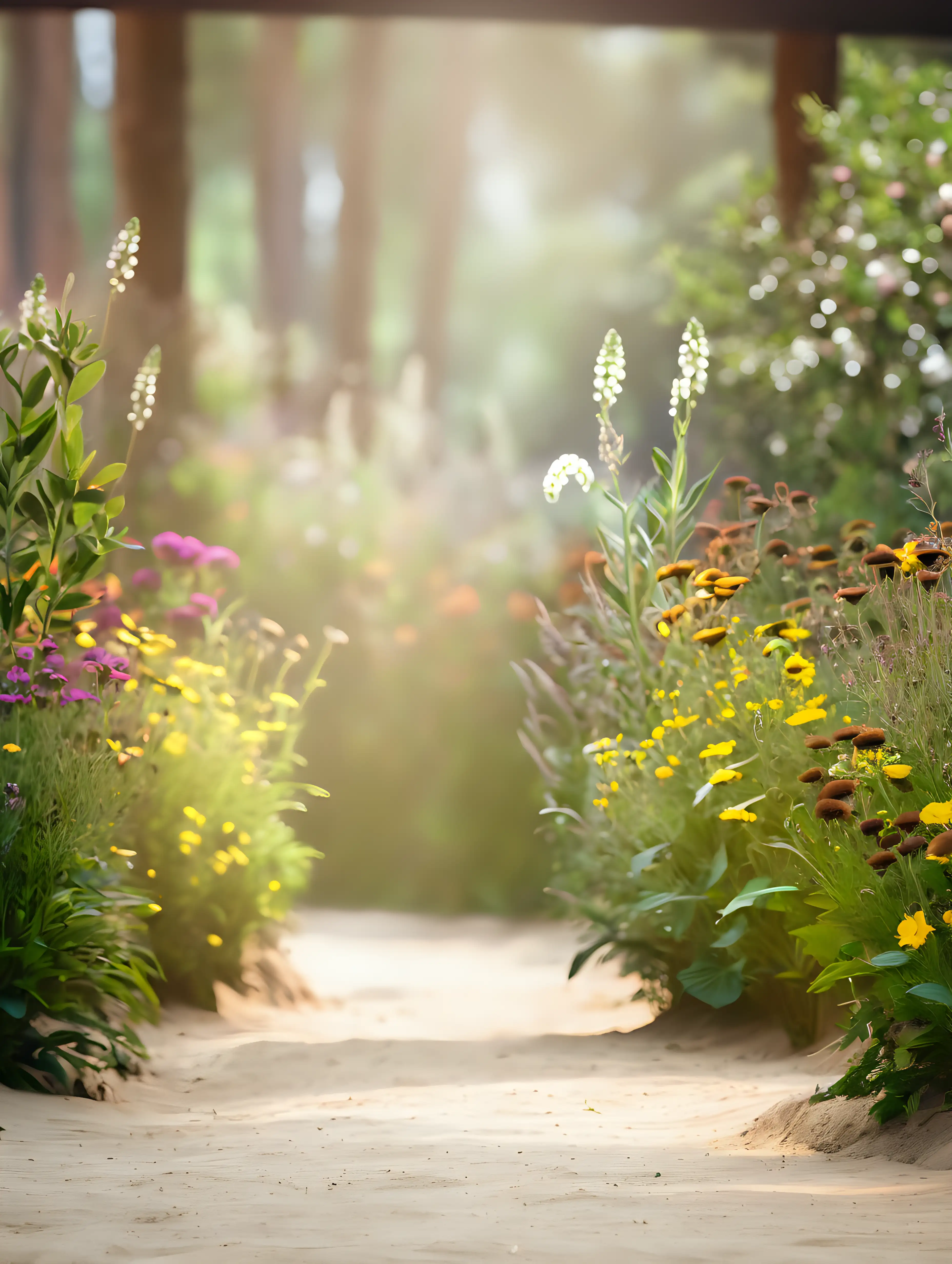 Natural Bokeh Background with Summer Greenery and Wild Flowers