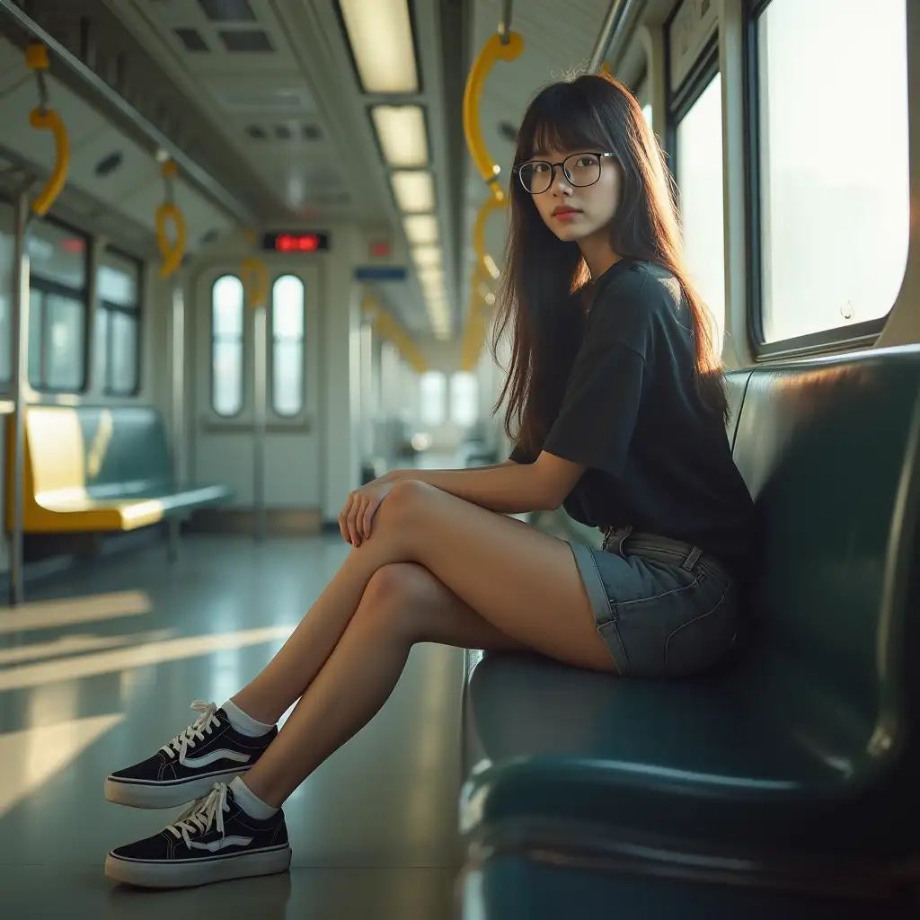 Young-Thai-Woman-in-Modern-Subway-Station-with-Morning-Light