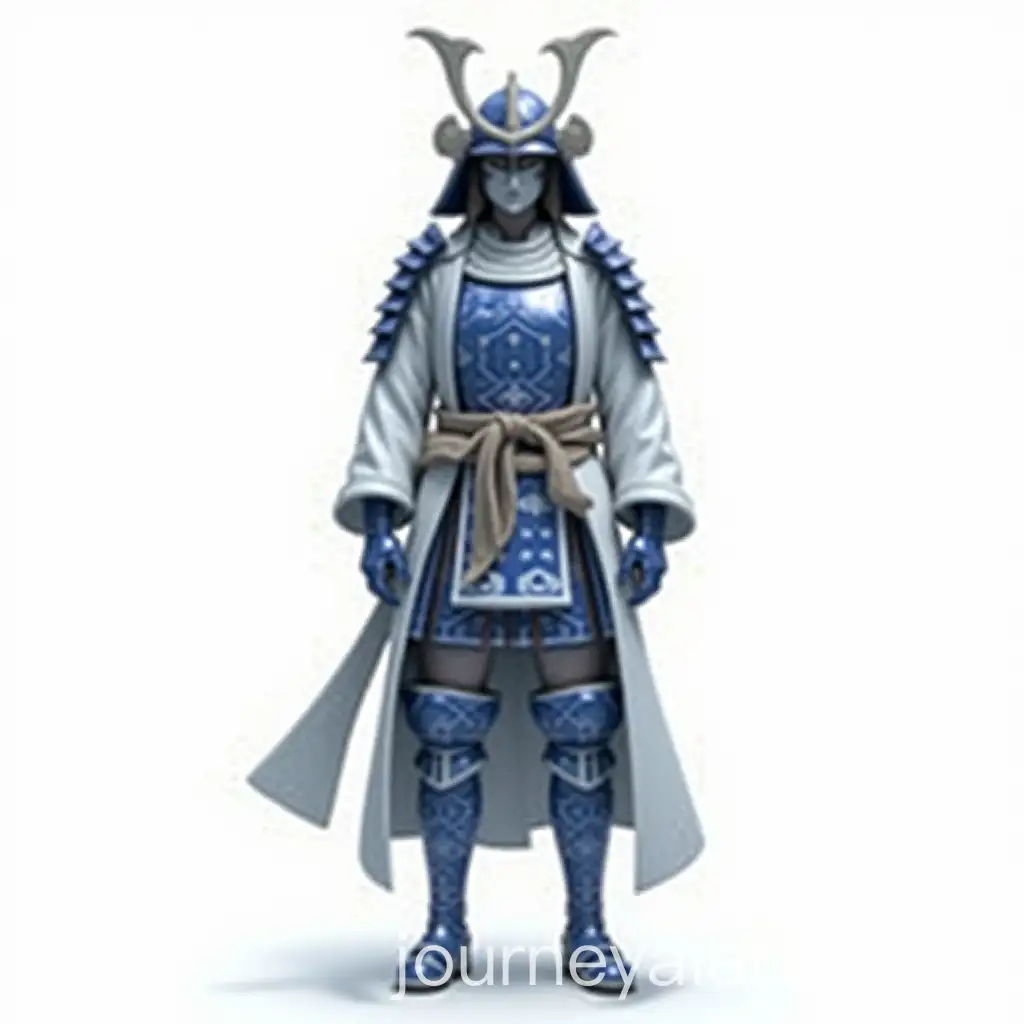 Female-Japanese-Samurai-in-Full-Armor-with-Blue-Ceramic-Ornament