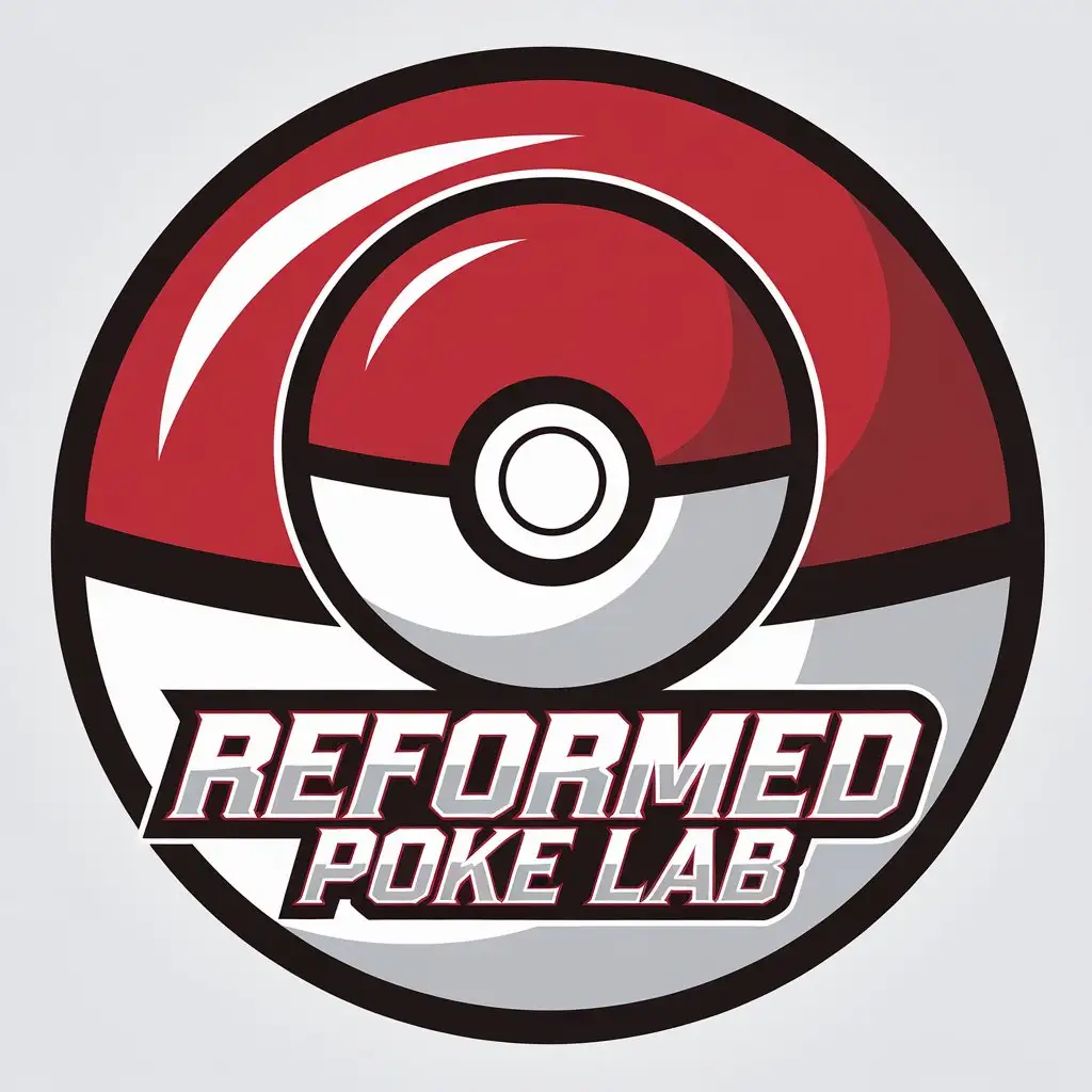 LOGO Design for Reformed Poke Lab Red Poke Ball Mascot with Clear Background and Company Name Below