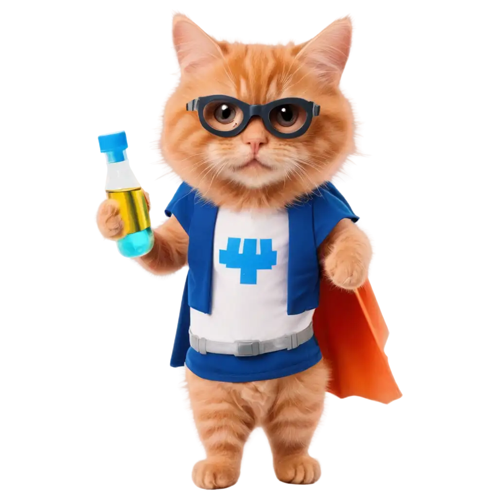 Cute-Ginger-CatPNG-Image-Usage-Analysis-Superhero-with-Test-Tubes-and-Safety-Goggles-PNG-Image-with-Transparent-Background