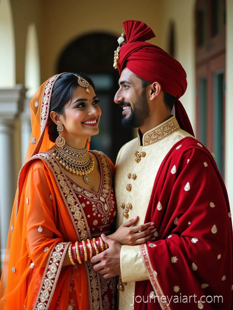 South-Asian-Couple-in-Traditional-Rajasthani-Wedding-Attire-Preparing-for-Nuptials