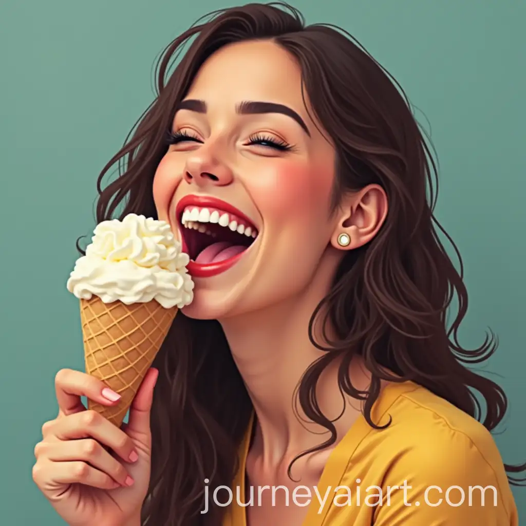 Woman-Eating-Ice-Cream-Cone-and-Laughing