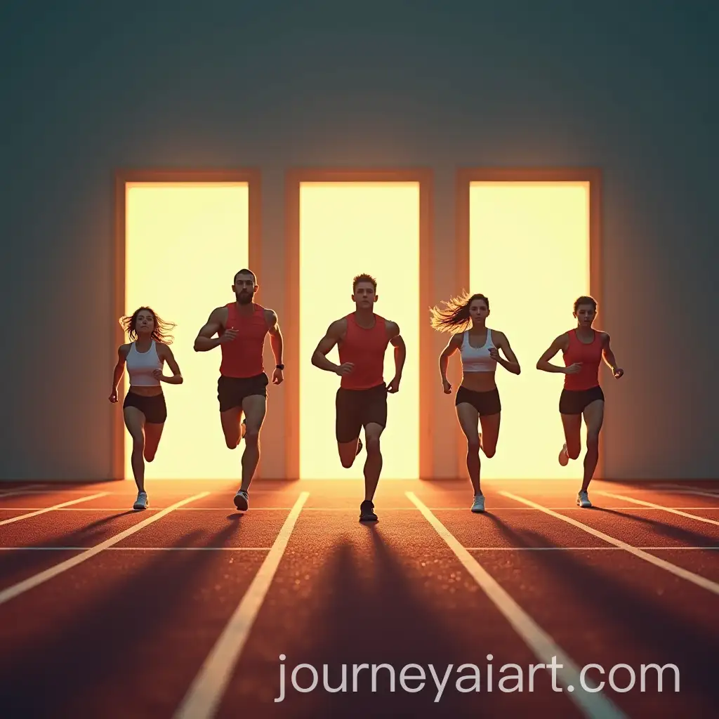 Intense-Sprinting-Scene-with-Radiant-Door-Light-on-Athletics-Track