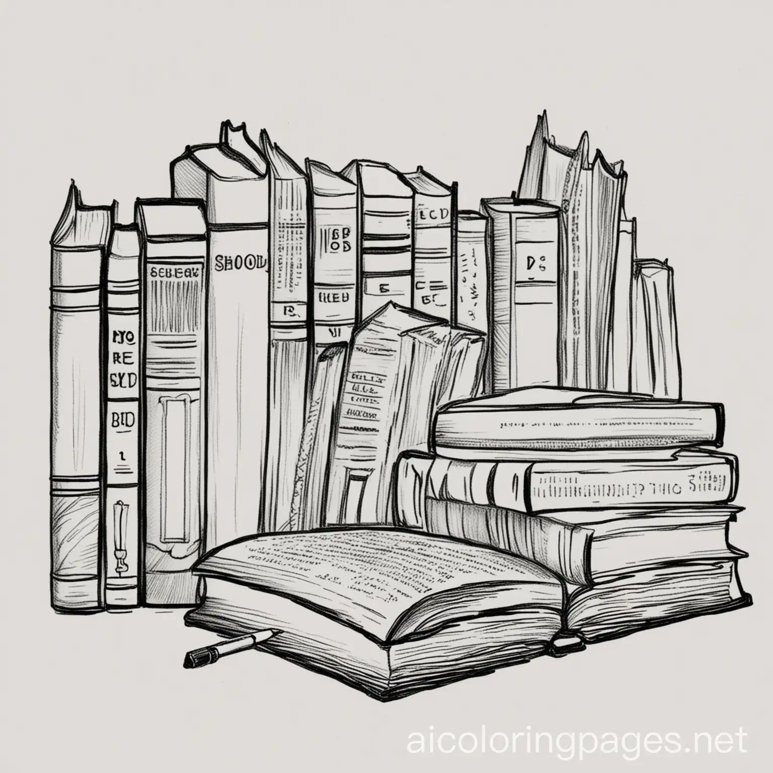 Simple-School-and-Books-Coloring-Page-with-Line-Art