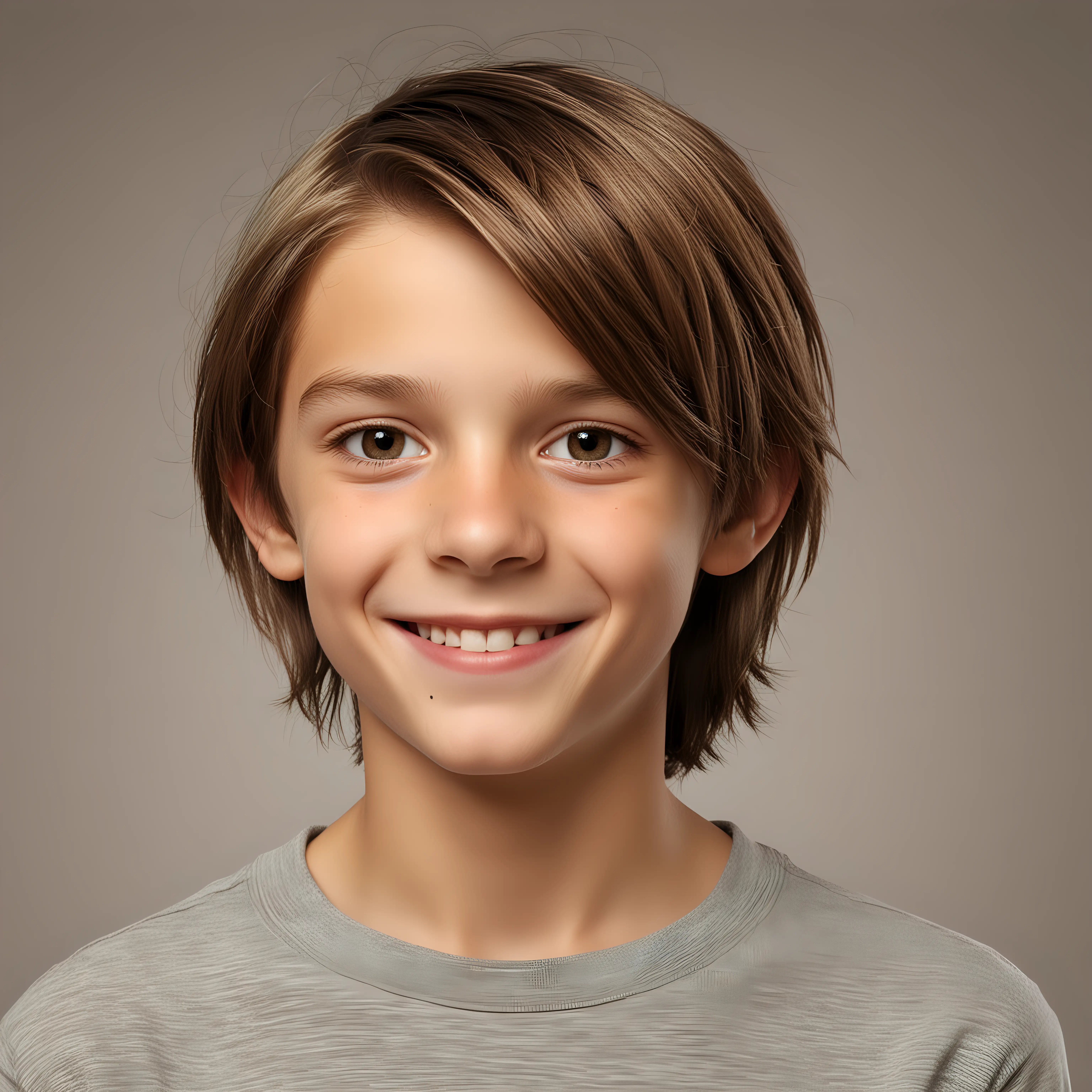 Hyper Realistic Portrait of a Happy ElevenYearOld Boy with Neatly Combed Light Brown Hair