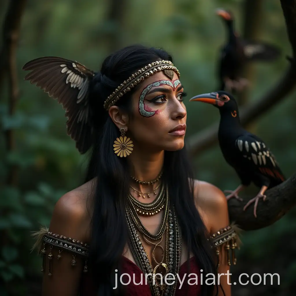 Maori-Woman-with-Moko-in-Traditional-Attire-in-a-Mystical-Forest-with-Native-Birds